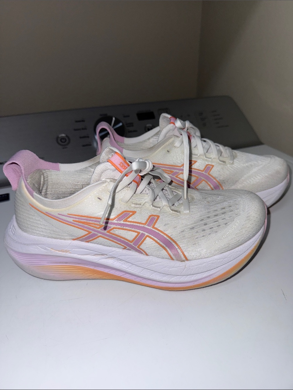 ASICS White Running Sneakers with Pink & Peach Accents 8.5